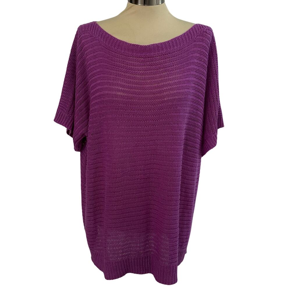 Ralph Lauren Women's Linen Purple Knitted Short Sleeve Sweater | Size 1X | Boho